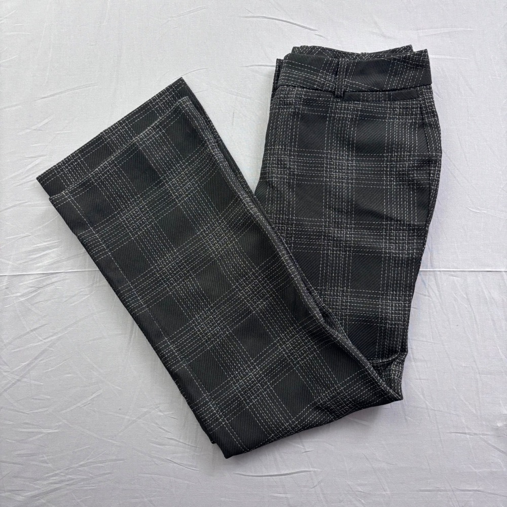 Worthington Curvy Fit Petite Plaid Wide Leg Dress Pants Black White 4P Office